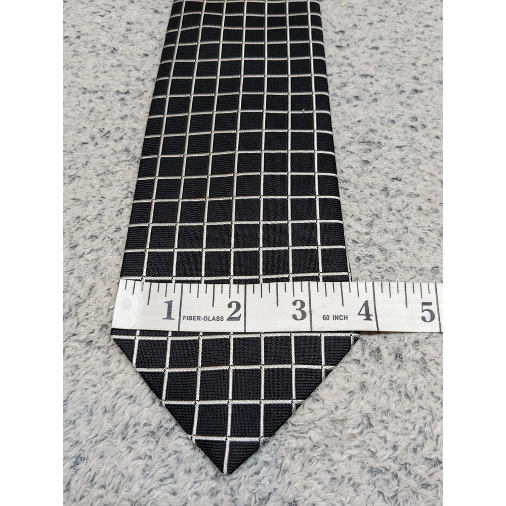 Brooks Brothers 346 Pure Silk Tie Black White Windowpane Check Geometric Grid - Picture 7 of 9